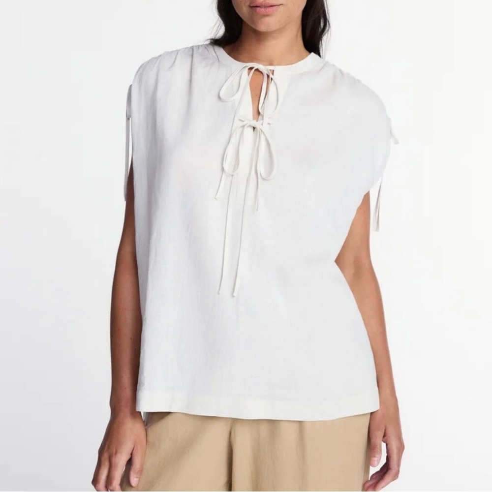 Time and Tru White | Light Birch Linen Blend Blouse NWT
